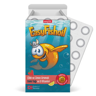 EasyVit EasyFishoil Çilek ve Limon Aromalı Balık Yağı ve D Vitamini 30 Çiğnenebilir Jel Form - 1
