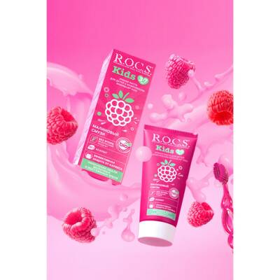 ROCS Kids 3-7 Yaş Ahududu Smoothie Tadında Diş Macunu 35 ml - 3